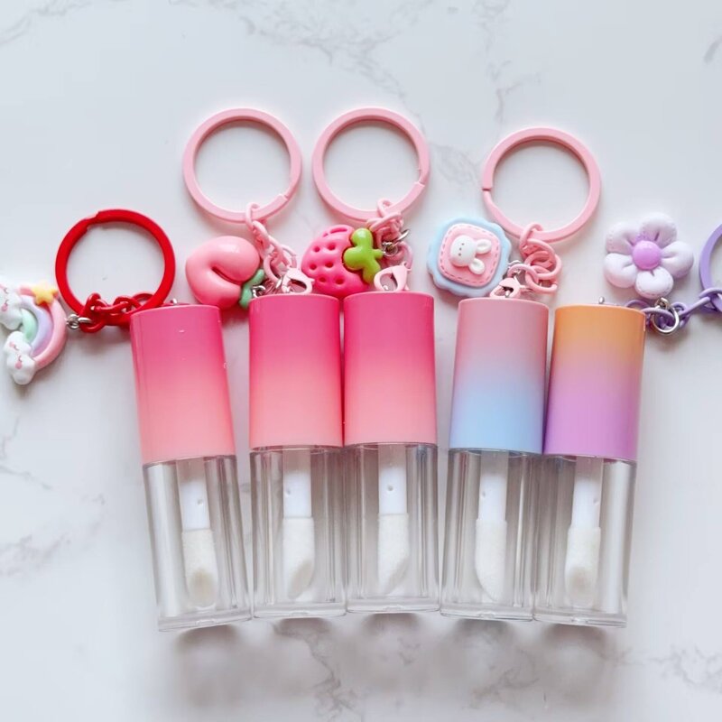 Lipstick Tube Manufacturer - Hot Selling Multi-color Lid Round Tube, Cute Empty Lip Oil Container with Keychain