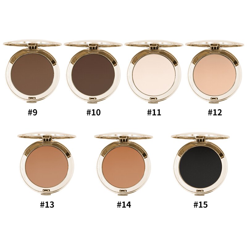 Pressed Powder Manufacturer - Wholesale 15 Colors in Gold Container, Oil Control Matte Full Coverage, with Mirror