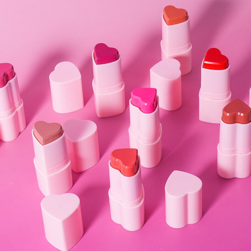 Blush Stick Manufacturer - Private Label Face, 8 Colors Pink Heart Tube, Natural Waterproof Long Lasting Vegan