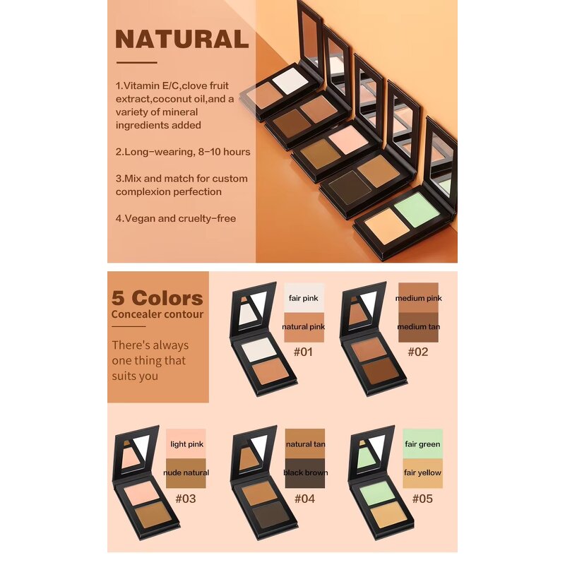 Concealer Palette Manufacturer - Private Label 2 Colors Face, Full Coverage Waterproof Vegan Cream