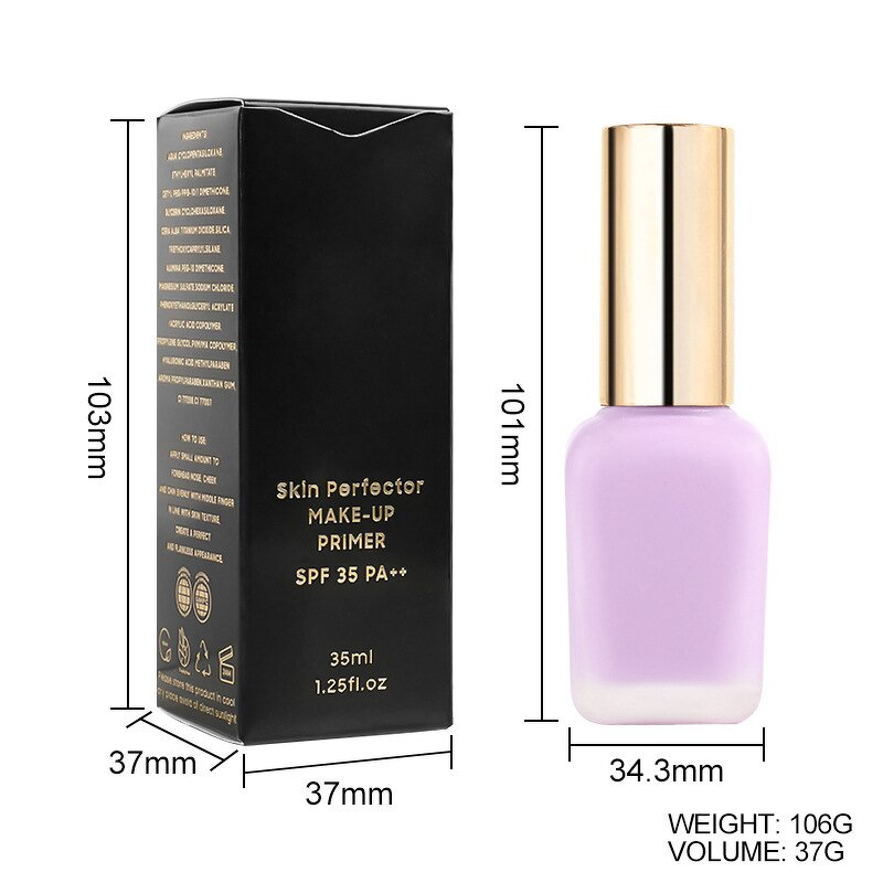 Makeup Primer Manufacturer - Wholesale Natural, SPF 35 PA ++ Square Bottle, Moisturizing Refreshing Purple Green Isolation