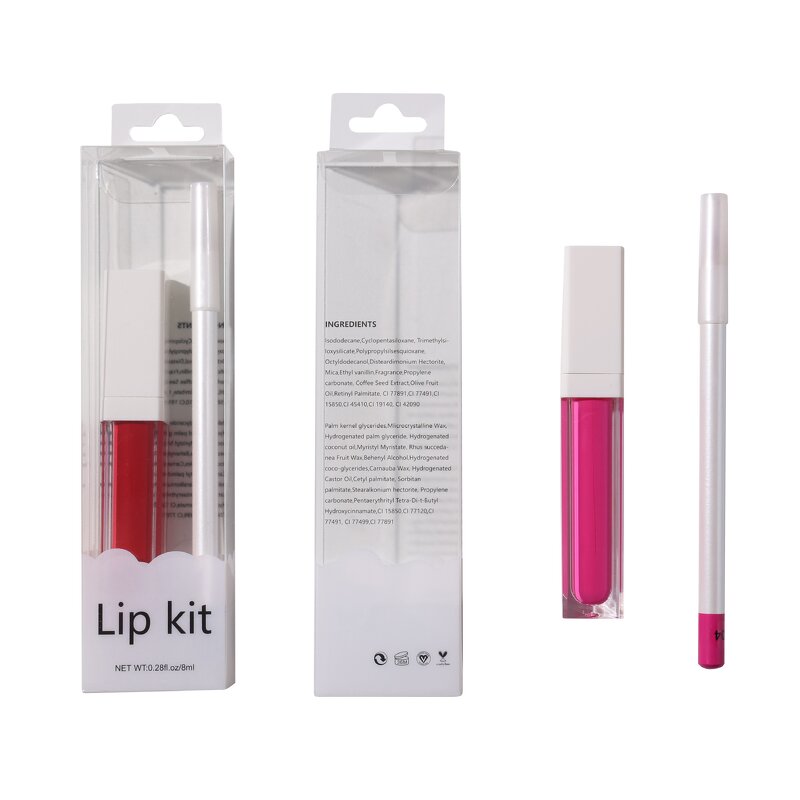 Lip Kit Manufacturer - 2 in 1 Set, Clear Case Square Tube Lip Gloss & White Pencil, Waterproof Non-Transfer