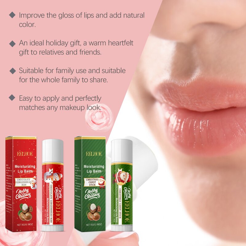 Lip Balm Box Manufacturer - EELHOE Christmas Lip Balm Care for Dry Lips Moisturizing Gentle Beautiful Natural