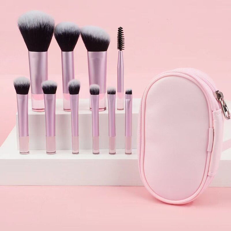 Makeup Brush Set Manufacturer - Hot Sale 10pcs Mini Brushes Travel With Bag Custom Logo