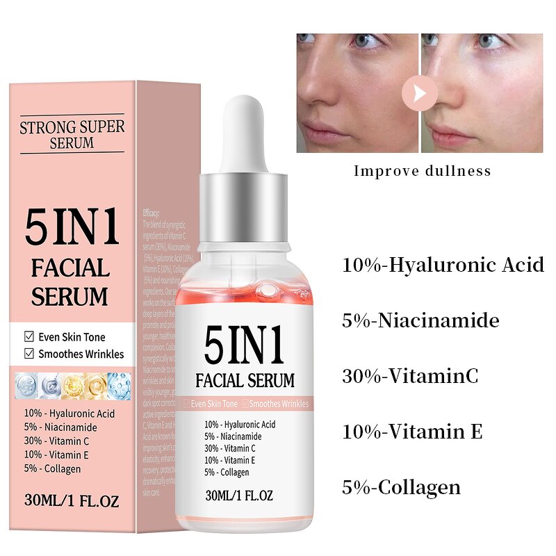 Collagen Serum Manufacturer - 5 in 1 Vitamin C Hyaluronic Acid Niacinamide Anti-aging Whitening Private Label