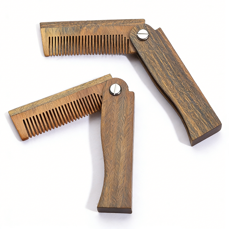 Beard Comb Manufacturer - Custom Logo Green Sandalwood Wooden Folding 100% Natural