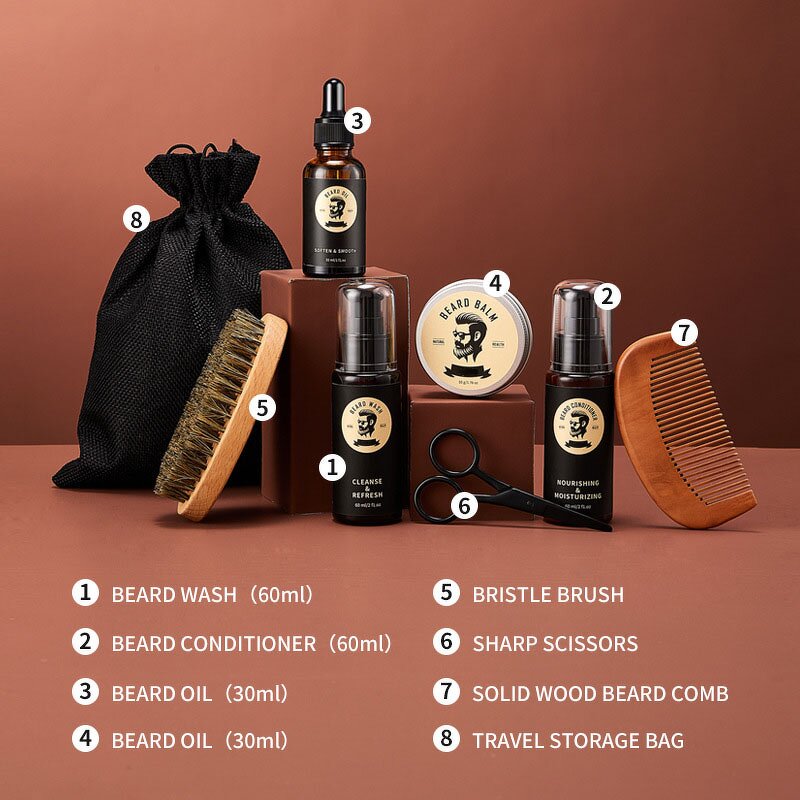 Beard Grooming Kit Manufacturer - Private Label Custom Beard Growth Oil Serum Mens Organic Vegan Christmas Gift Set