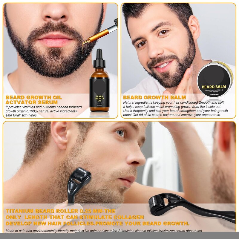 Beard Grooming Kit Manufacturer - Private Label Beard Oil Growth Care 4 in 1 Set Mens