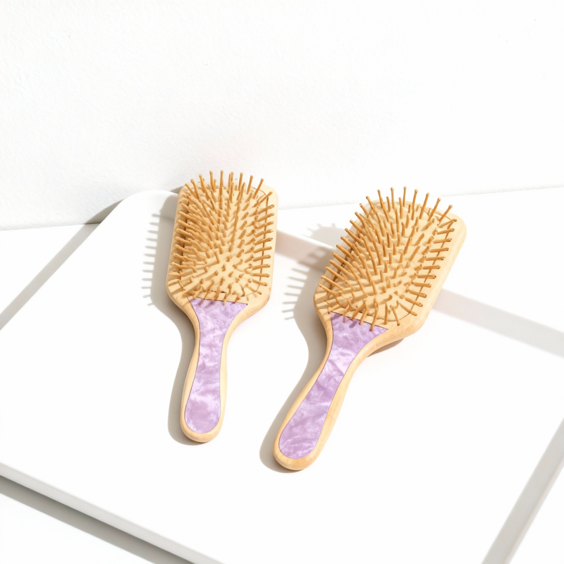 Hair Brush Manufacturer - Factory Custom logo Padded Cushion Acetate Wood Bamboo Curly Detangler