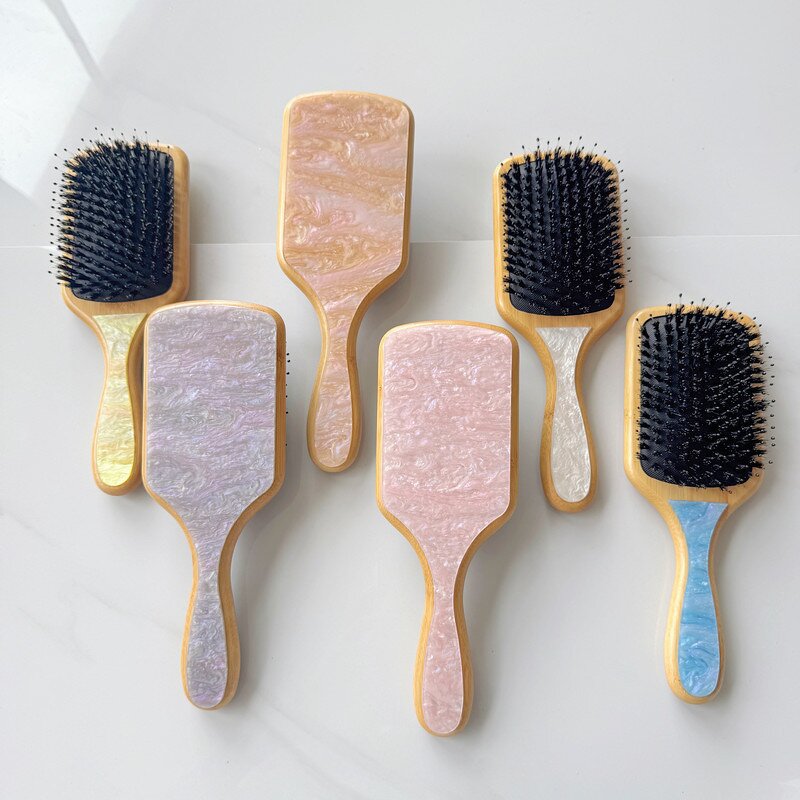 Hair Brush Manufacturer - New Hair Brush Wooden Resin Back Flower Acetate Bamboo Boar Bristle