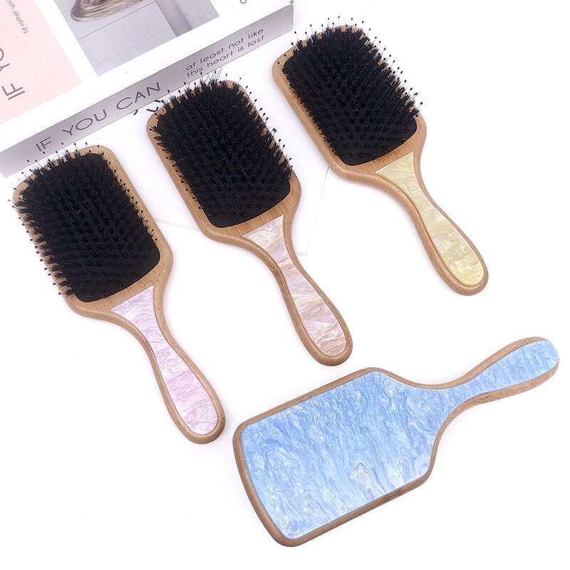 Hair Brush Manufacturer - New Hair Brush Wooden Resin Back Flower Acetate Bamboo Boar Bristle