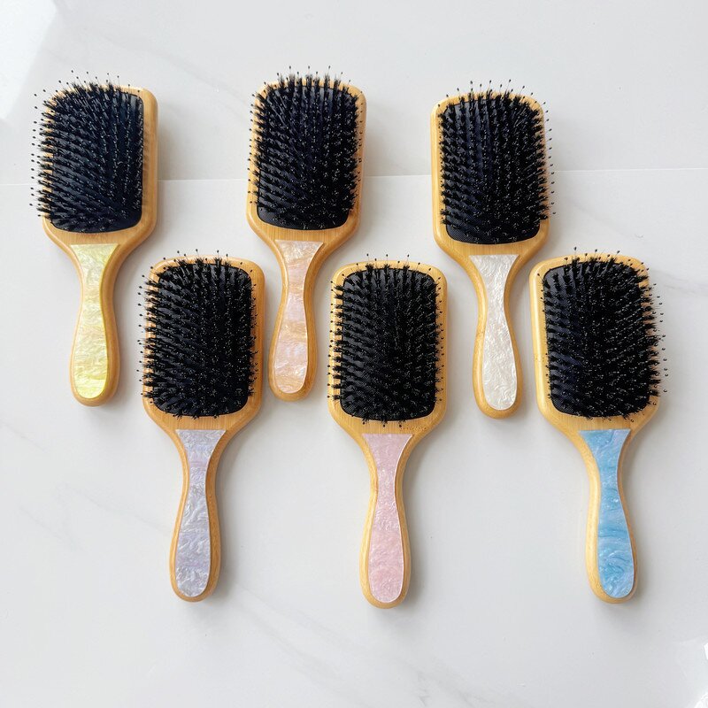 Hair Brush Manufacturer - New Hair Brush Wooden Resin Back Flower Acetate Bamboo Boar Bristle