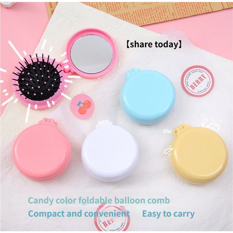 Hairbrush Manufacturer - Portable Mini Folding Comb With Mirror Air Cushion ABS Nylon Pins Travel