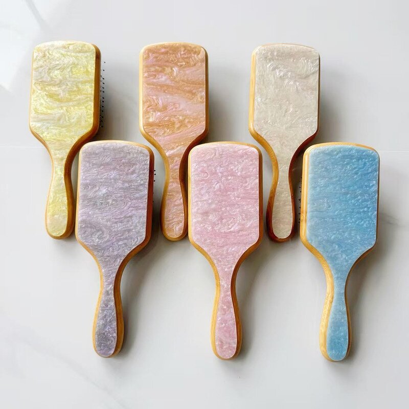 Hair Brush Manufacturer - New Hair Brush Wooden Resin Back Flower Acetate Bamboo Boar Bristle