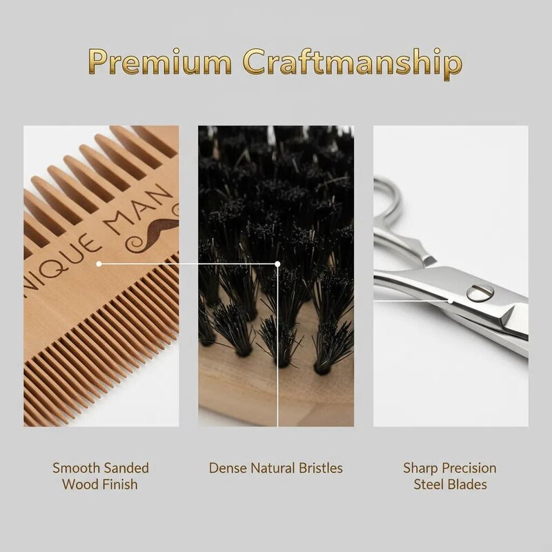 Beard Brush Set Manufacturer - Best Selling 100% Natural Wild Boar Bristle Wooden