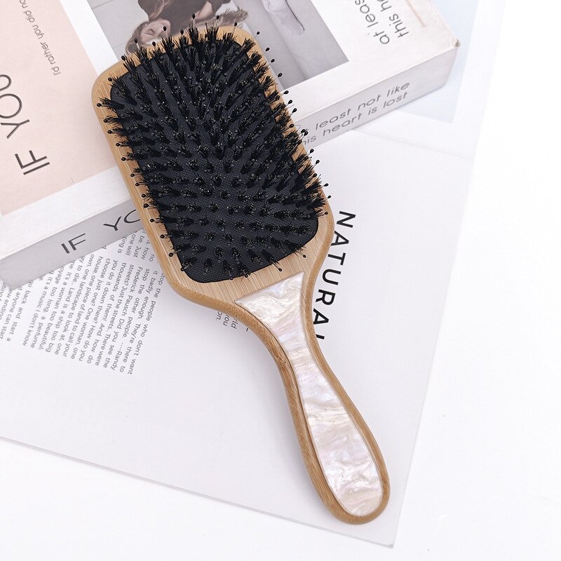 Hair Brush Manufacturer - New Hair Brush Wooden Resin Back Flower Acetate Bamboo Boar Bristle