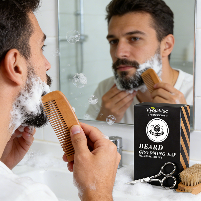 Beard Grooming Kit Manufacturer - Private Label Beard Brush Set Comb Cleaning Rolling Gift Set