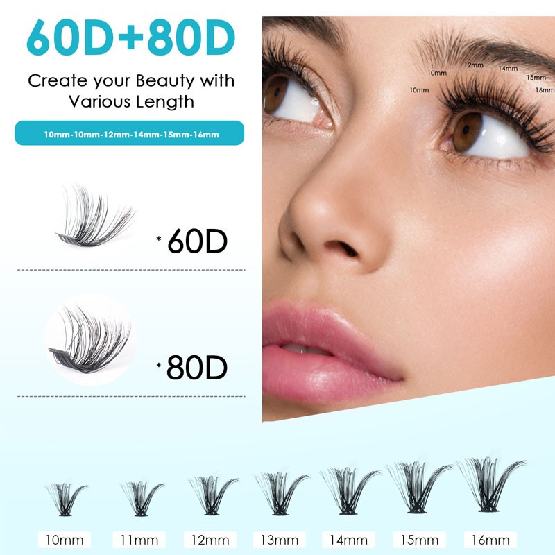 Cluster Lashes Kit Manufacturer - OEM Pre Glued Press on Clear Band Natural