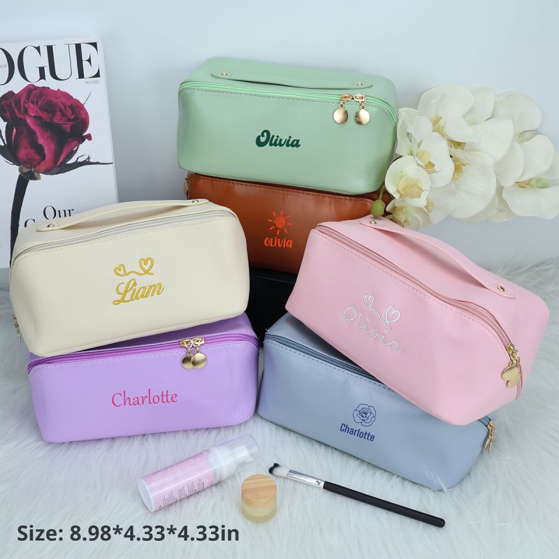 Cosmetic Bag Factory - OEM High Quality PU Zipper Personalized Embroidered