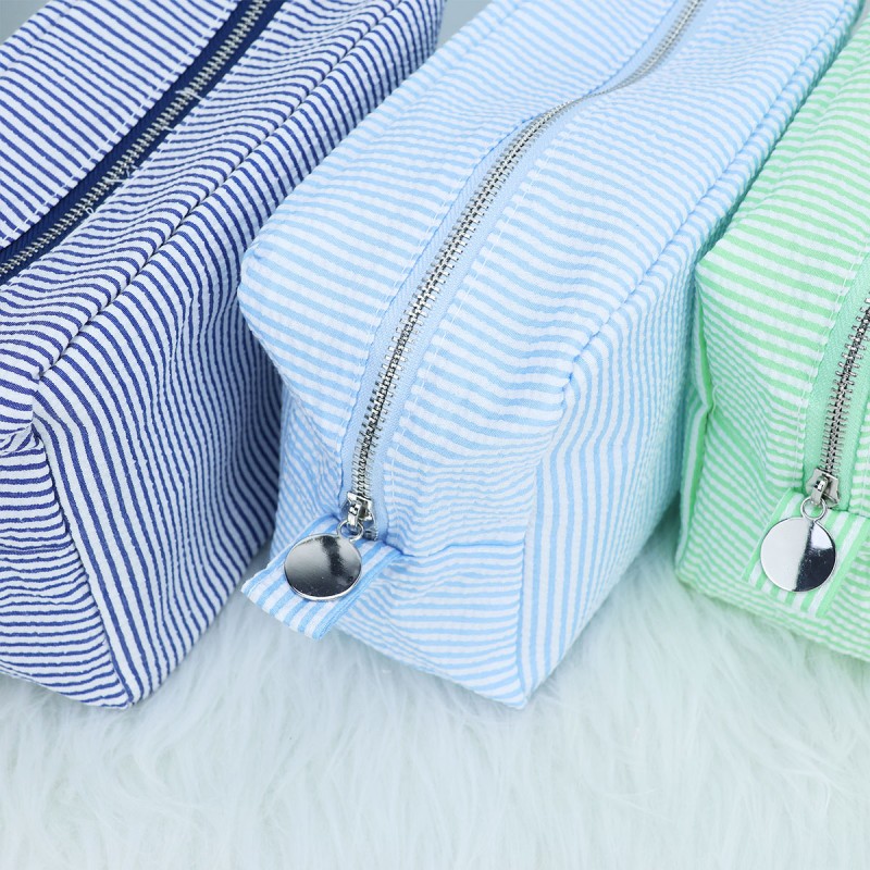 Cosmetic Bag Supplier - OEM Custom Logo Striped Seersucker Travel Organizer