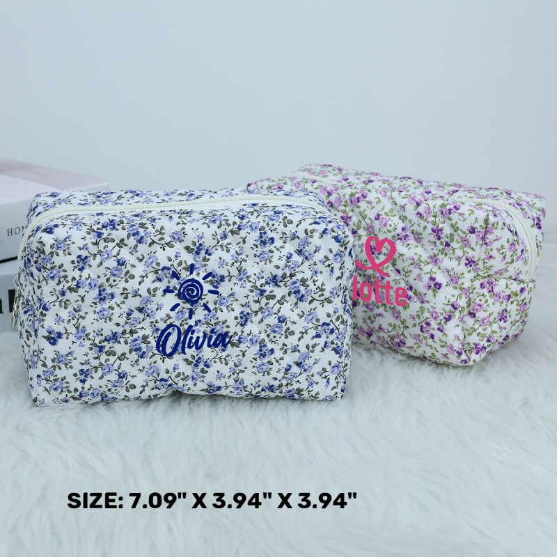 Makeup Bag Manufacturer - OEM Custom Logo Quilted Floral Cotton Pouch