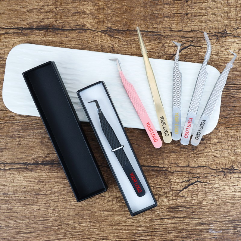 Eyelash Tweezers Factory - OEM 90 Degree Volume Tweezer Set with Storage Box