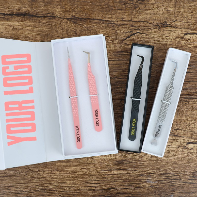 Eyelash Tweezers Factory - OEM 90 Degree Volume Tweezer Set with Storage Box