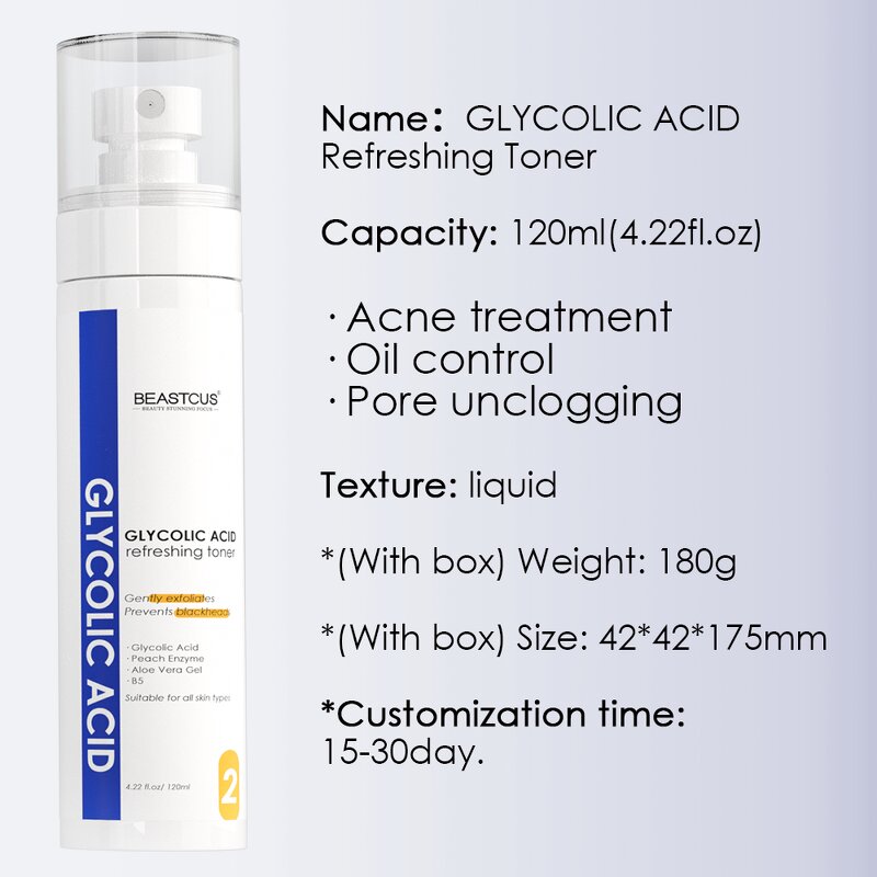 Skin Toner Manufacturer - Custom 7% Glycolic Acid - 120ml/100ml Moisturizing