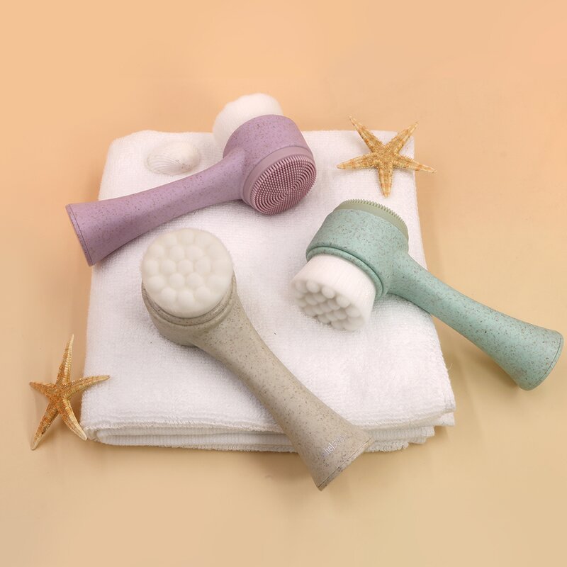Facial Cleaning Brush Manufacturer - Free Sample Biodegradable Wheat Straw Handle 2 in 1
