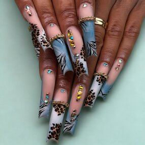 Press On Nails Manufacturer - Luxury Acrylic with 3D Flowers Rhinestones Long Coffin