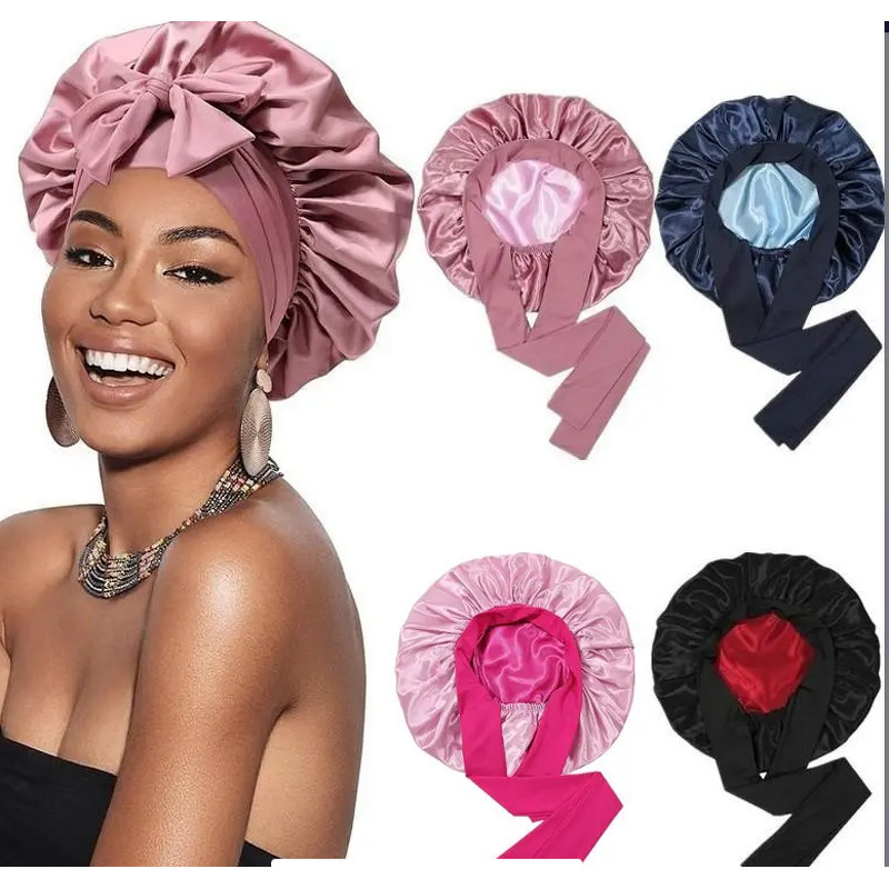 Sleep Cap Manufacturer - Large Wide Band Satin Adjustable Bonnet for Curly Hair