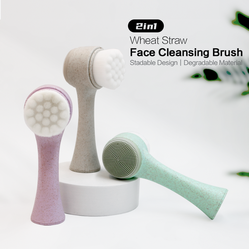Facial Cleansing Brush Manufacturer - Biodegradable Wheat Straw Handle Manual 2 in 1