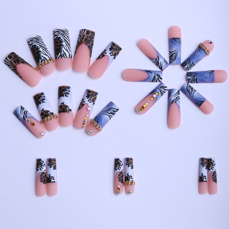 Press On Nails Manufacturer - Luxury Acrylic with 3D Flowers Rhinestones Long Coffin