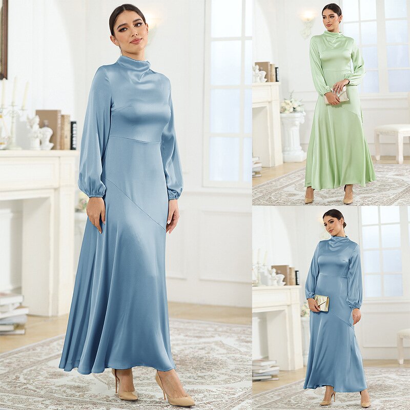 Dress Manufacturer - Travel Mint Color Long Sleeves Abayas Women Muslim Green Evening