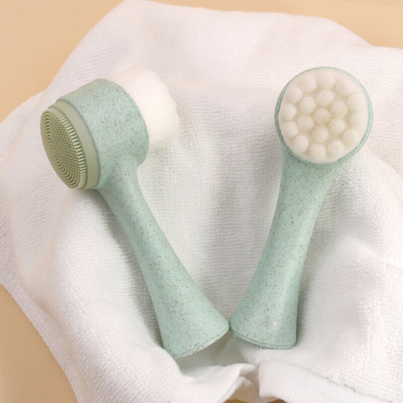 Facial Cleaning Brush Manufacturer - Free Sample Biodegradable Wheat Straw Handle 2 in 1
