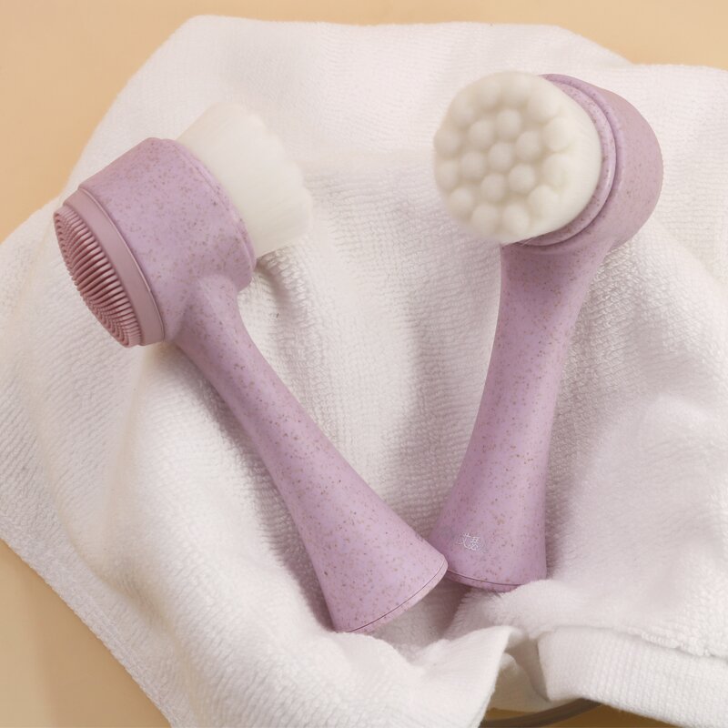 Facial Cleaning Brush Manufacturer - Free Sample Biodegradable Wheat Straw Handle 2 in 1