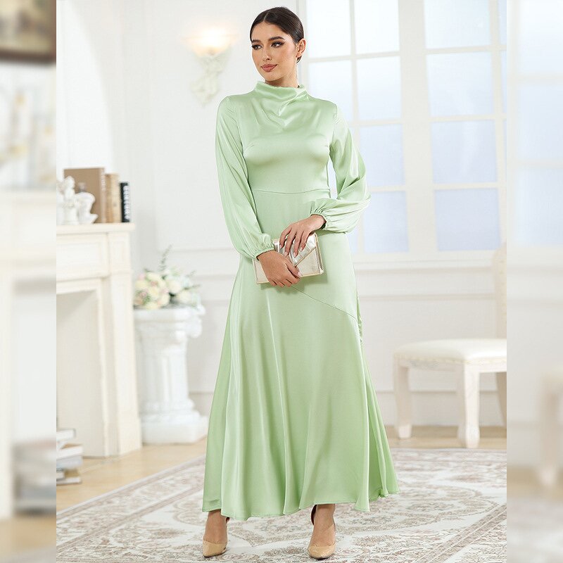 Dress Manufacturer - Travel Mint Color Long Sleeves Abayas Women Muslim Green Evening