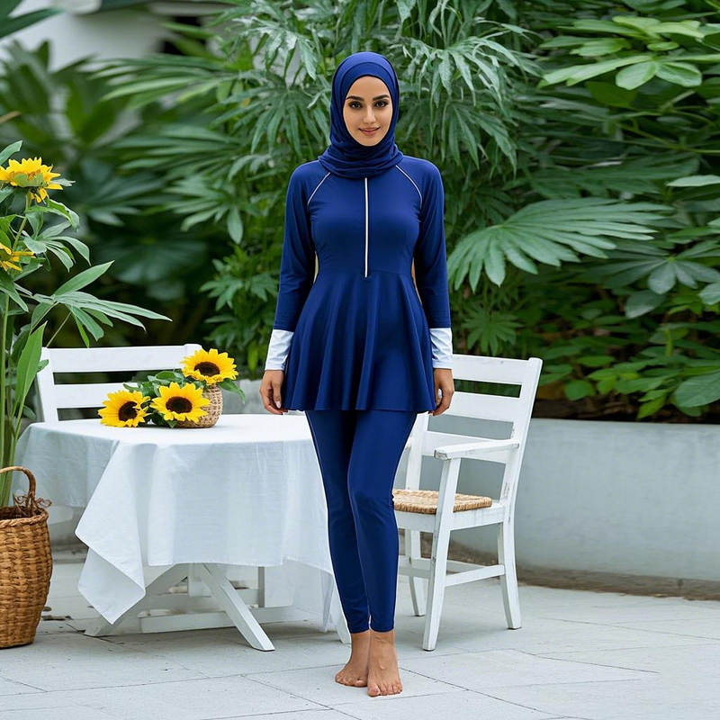 Swimsuit Manufacturer - Full Covered Hijab 3 Pcs Long Sleeve Top Pants for Muslim Women