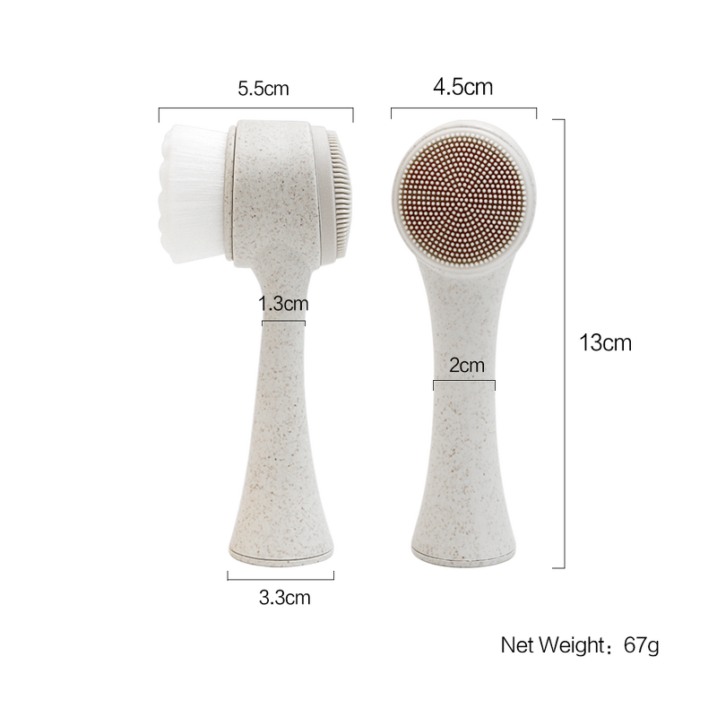 Facial Cleansing Brush Manufacturer - Biodegradable Wheat Straw Handle Manual 2 in 1