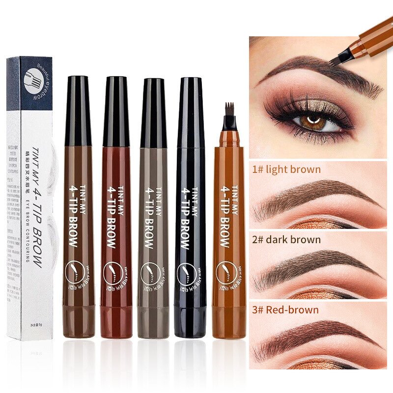 Eyebrow Pen Manufacturer - Long Lasting 3d Waterproof Microblading 4 Fork Tip Pencil