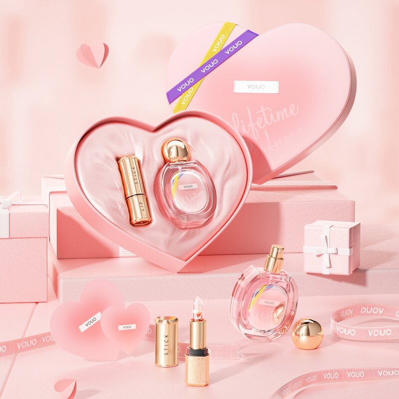 Perfume Set Manufacturer - Heart Box I Love You - Lipstick 2 in 1 Valentine's Day Gift