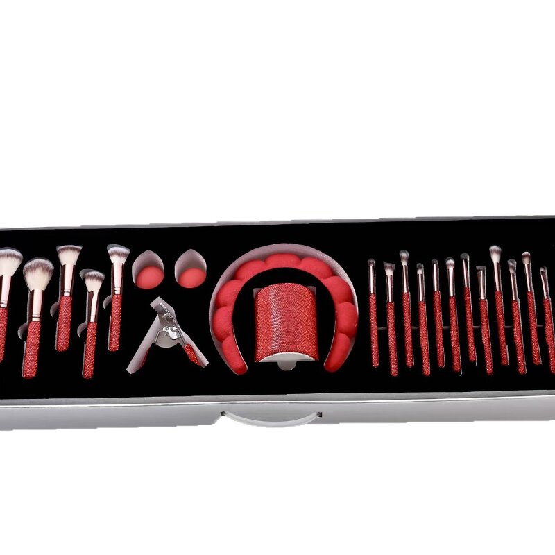 Makeup Brush Set Manufacturer - 23-Piece Diamond Bling - Synthetic Pink Rhinestone Gift Box