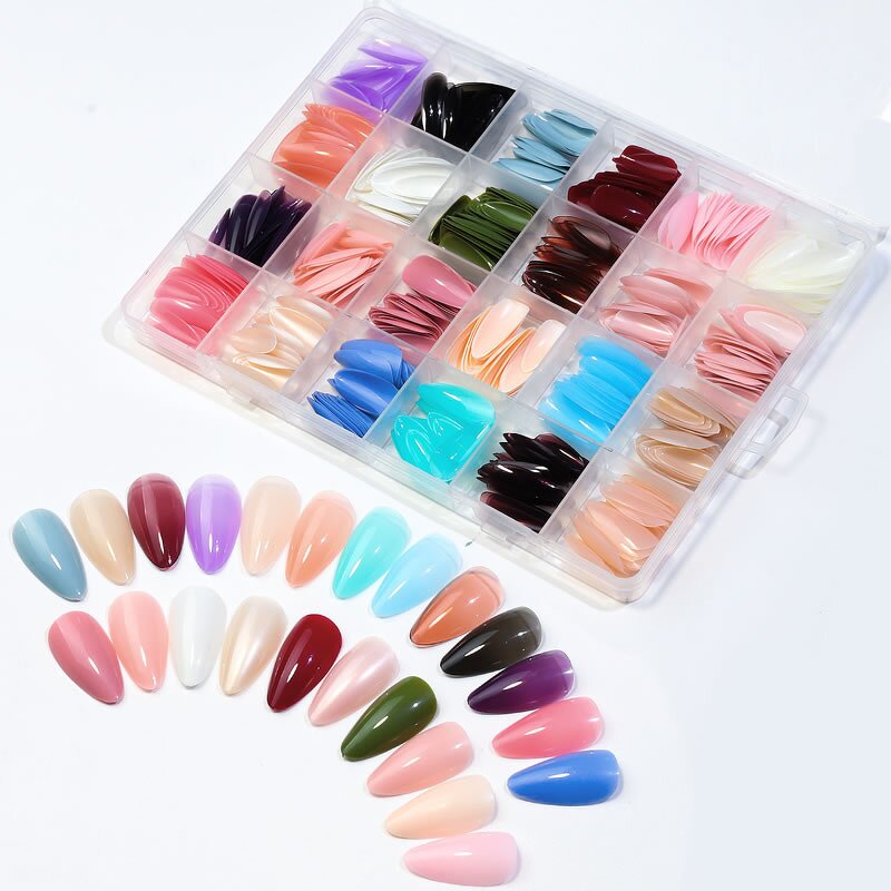 Nail Tips Set Manufacturer - 24 Grids Box Coffin Almond - Softgel Multi Color Press on
