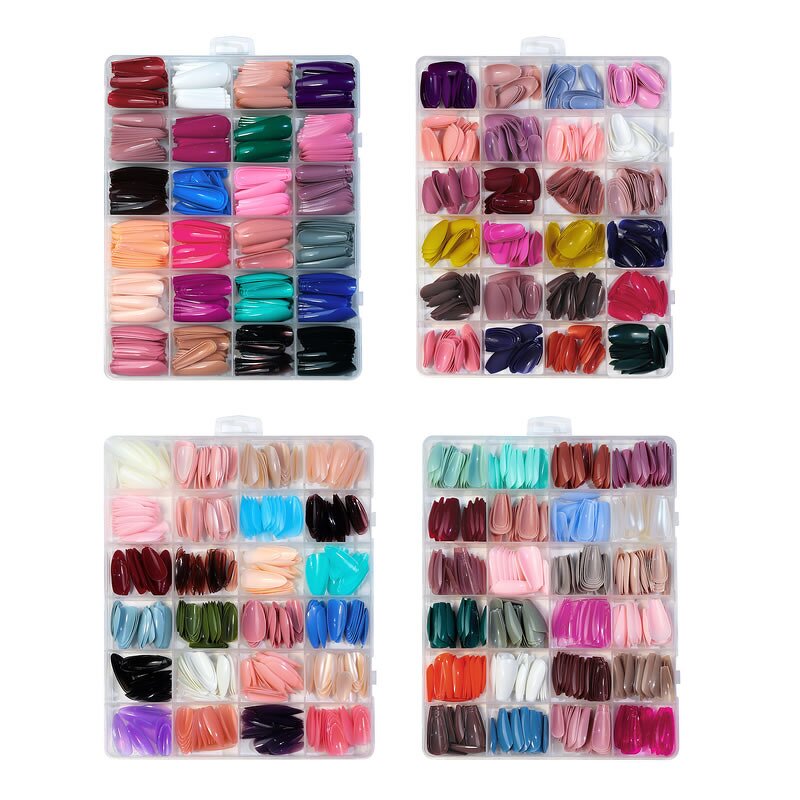 Nail Tips Set Manufacturer - 24 Grids Box Coffin Almond - Softgel Multi Color Press on