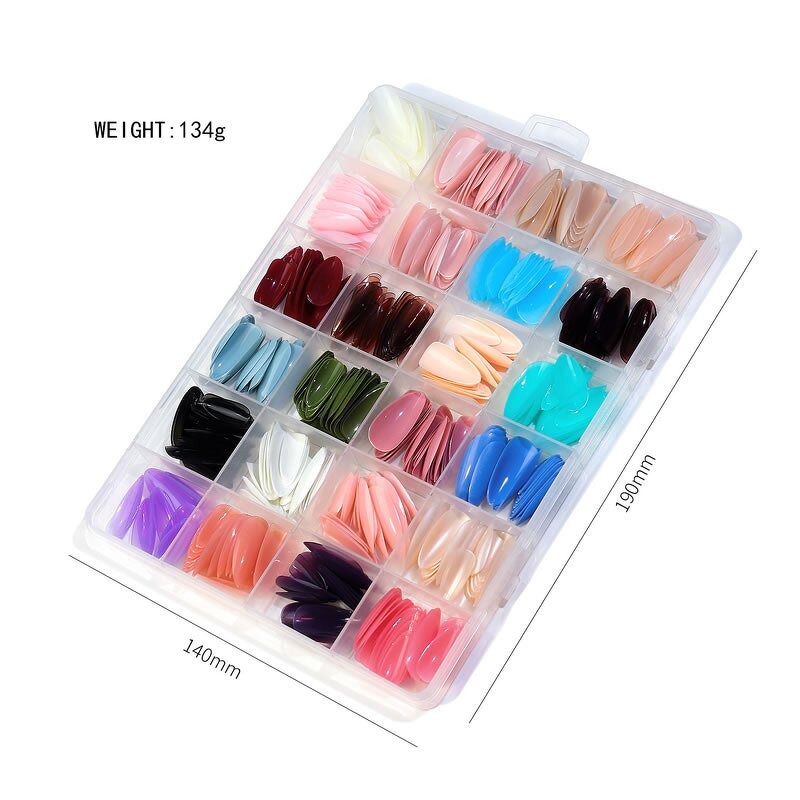 Nail Tips Set Manufacturer - 24 Grids Box Coffin Almond - Softgel Multi Color Press on