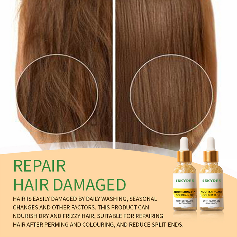 Hair Oil Manufacturer - OEM 24K Gold - Collagen Nourishing Smoothing Damaged Hair Jojoba Oil Growth