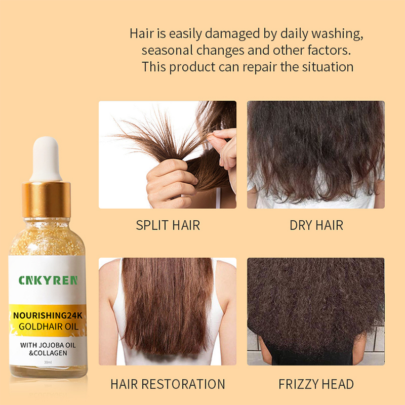 Hair Oil Manufacturer - OEM 24K Gold - Collagen Nourishing Smoothing Damaged Hair Jojoba Oil Growth