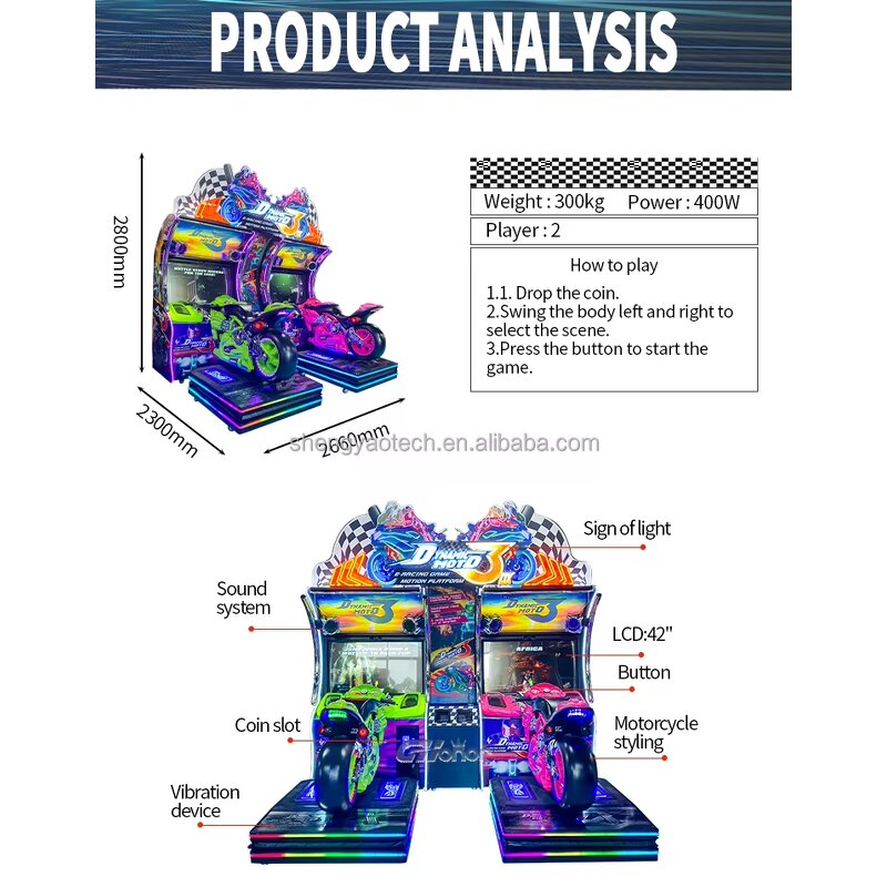 Arcade Game Manufacturer - 2-Player 5DX Racing Arcade Metal 220V Coin Operated Motorcycle Game