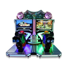 Arcade Game Manufacturer - Twin Coin Motorcycle Racing Console Metal Game Kids English Car Racing