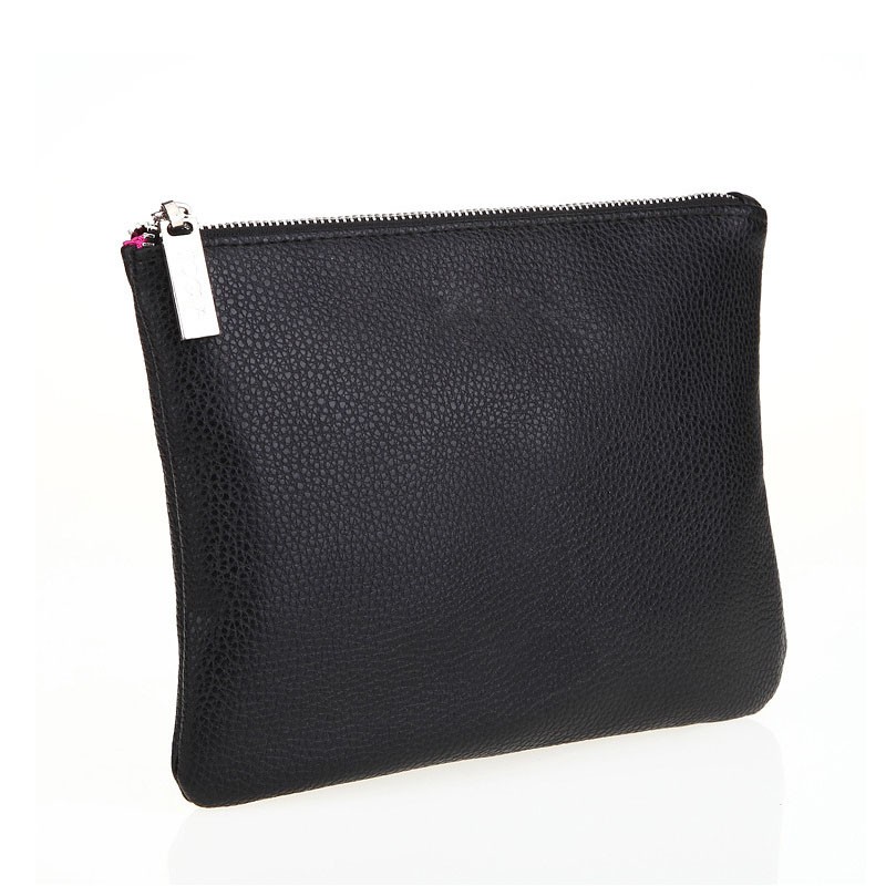 Makeup Bag Supplier - OEM Custom Logo Black Zipper Pu Leather Cosmetic Bag